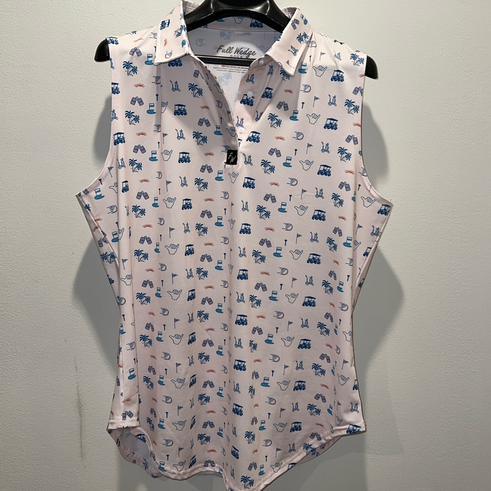 Ladies Golf Polo Full Wedge 2XL Sleeveless Roomy Golf Print Pink